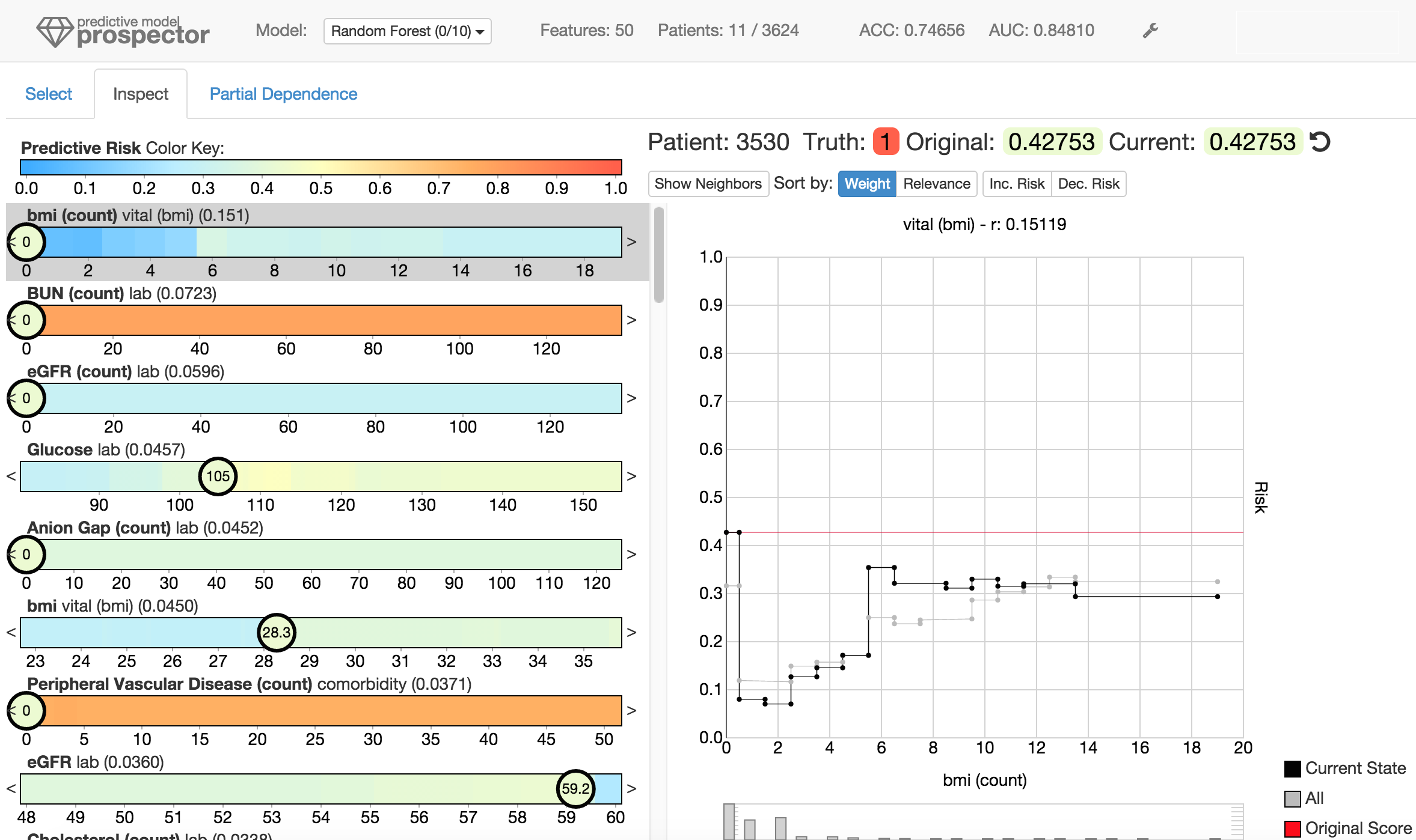 Prospector user interface for localized inspection.